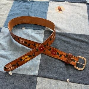 Bona Allen Tooled Leather Belt 34 – Hand-Painted Floral Western USA Made boho